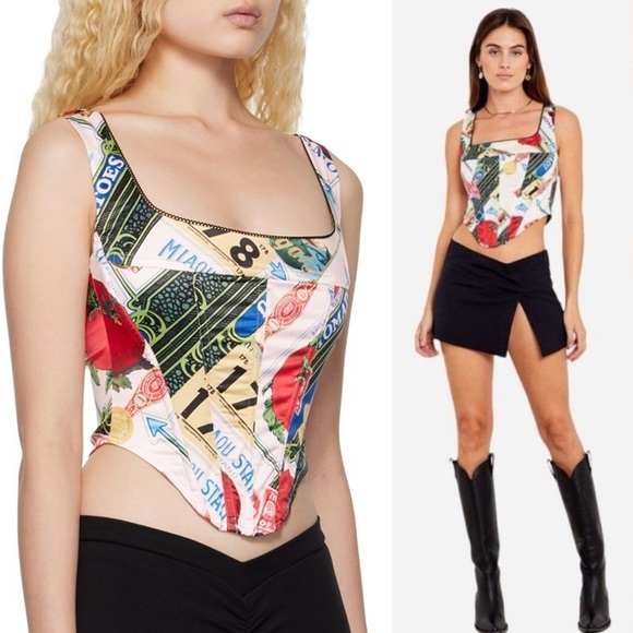 Miaou Campbell Satin Corset Top in Figaro Print Medium - Picture 14 of 14